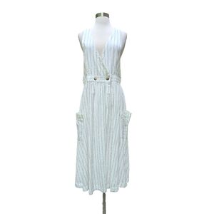 NWT FREE PEOPLE "Diana" Wrap Midi Dress White Black Button Pockets MEDIUM